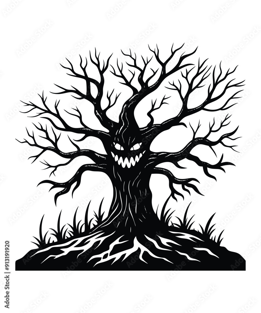 Silhouette Spooky And Scary Halloween Monster Evil Tree Vector Illustration Silhouette Spooky And Scary Halloween Monster Evil Tree Vector Illustration