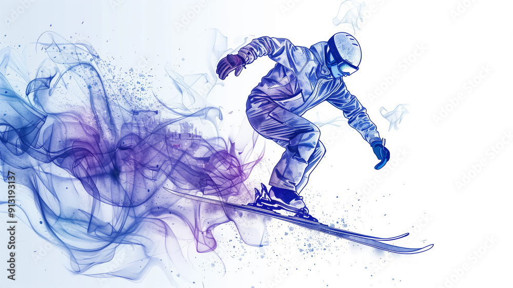 Artistic Continuous Line Depicting Thrilling Skiing Adventure in a Snowy Mountain Landscape Artistic Continuous Line Depicting Thrilling Skiing Adventure in a Snowy Mountain Landscape