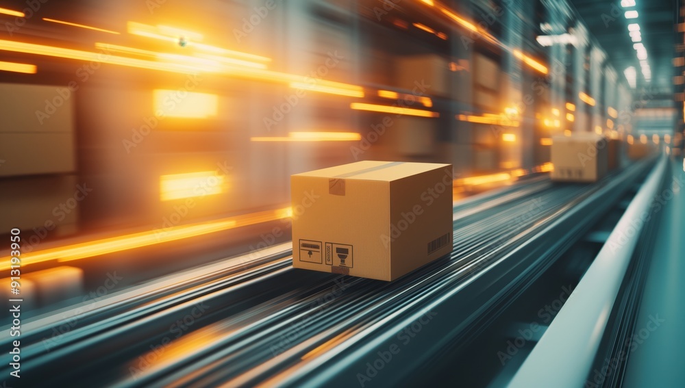 boxes with cargo on a conveyor