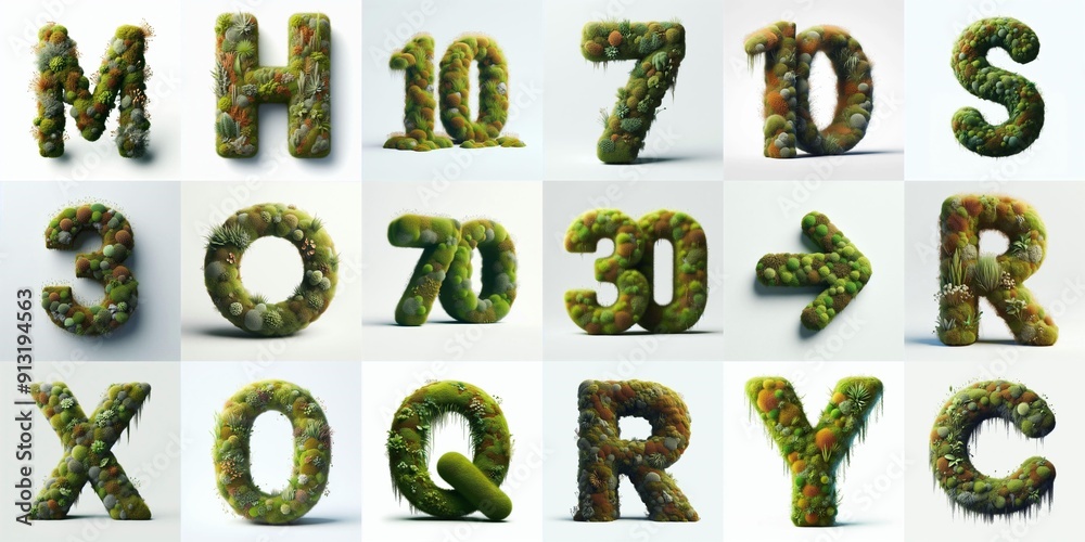 Naklejka premium Grass and moss Lettering Typeface. AI generated illustration
