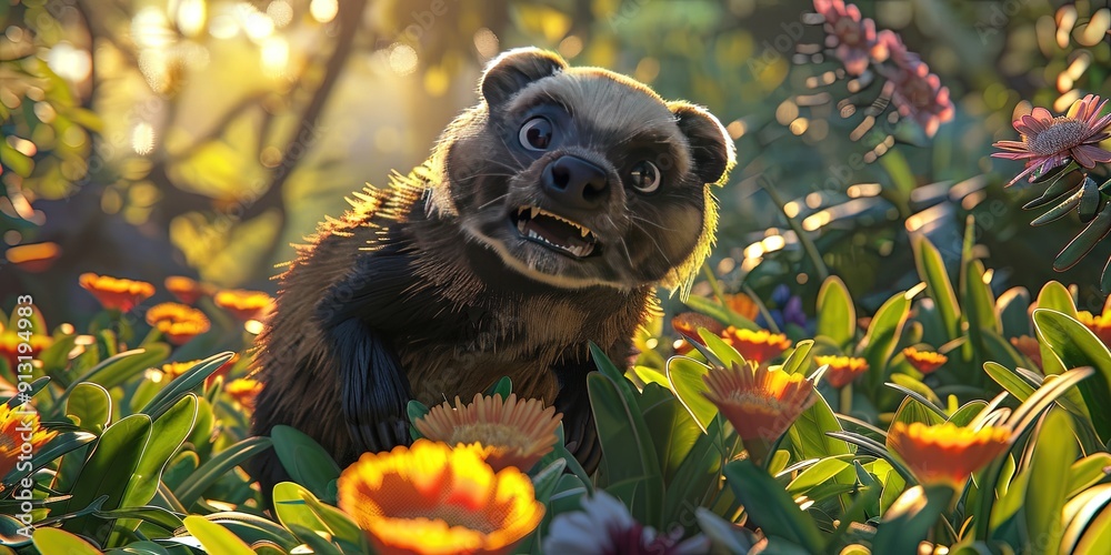 honey badger 3D animation cartoon style, colorful, happy, friendly, 3d ...