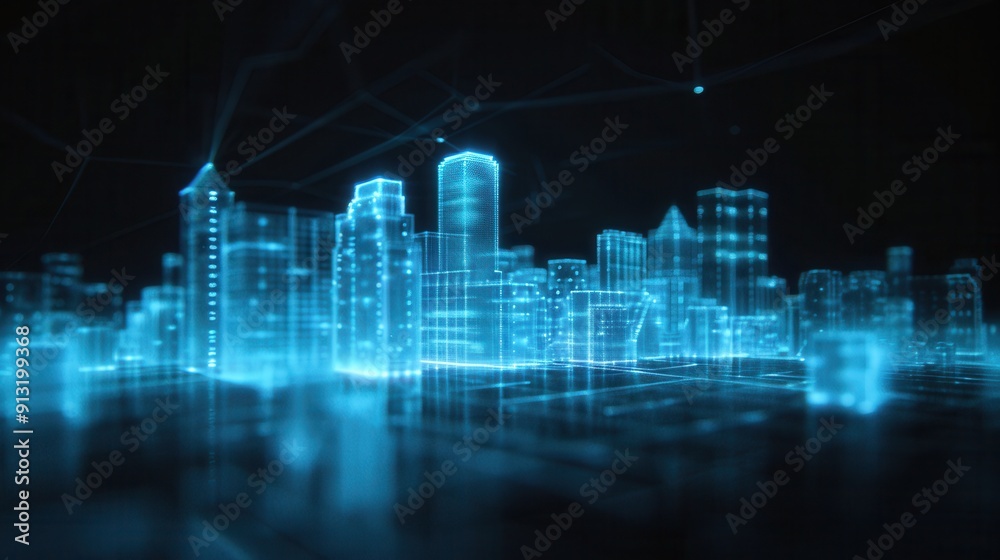 Futuristic neon city skyline with glowing buildings, representing advanced technology and urban development.