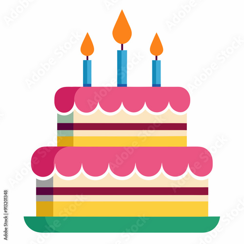 Birthday Cake Icon with Candles - Vector Illustration