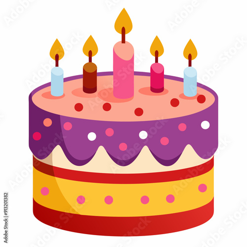 Birthday Cake Icon with Candles - Vector Illustration