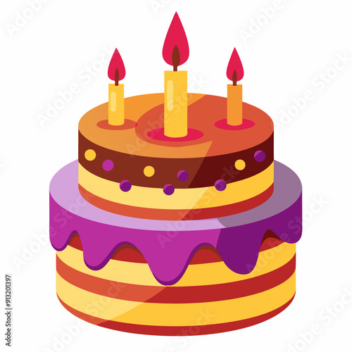 Birthday Cake Icon with Candles - Vector Illustration