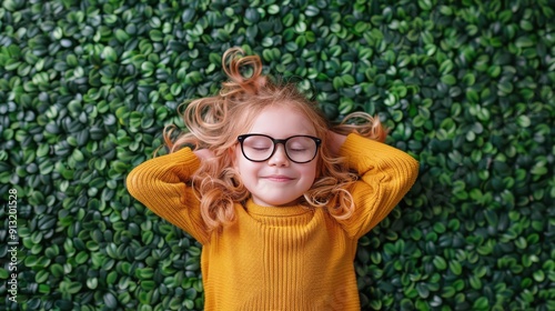 Young Boy With Glasses Laying on Grass
