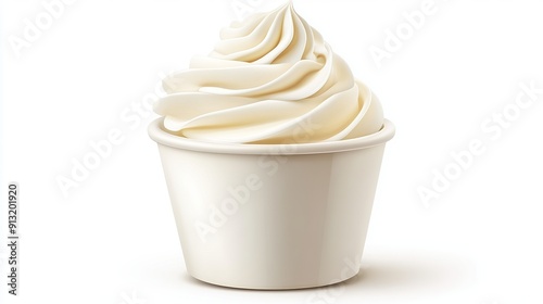 realistic three-dimensional vector icon design. Soft ice cream or whipped cream served in a white cup. separated on white.