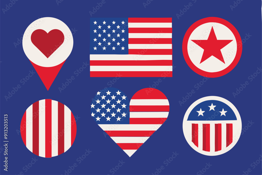 American Flag, Usa Flag Vector Icon. Isolated Silhouette Vector Icon. American Flag, Usa Flag Vector Icon. Isolated Silhouette Vector Icon.