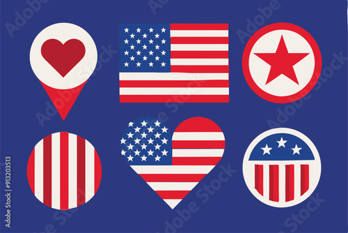  American Flag, Usa Flag Vector Icon. Isolated Silhouette Vector Icon.