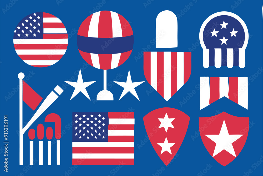 American Flag, Usa Flag Vector Icon. Isolated Silhouette Vector Icon. American Flag, Usa Flag Vector Icon. Isolated Silhouette Vector Icon.