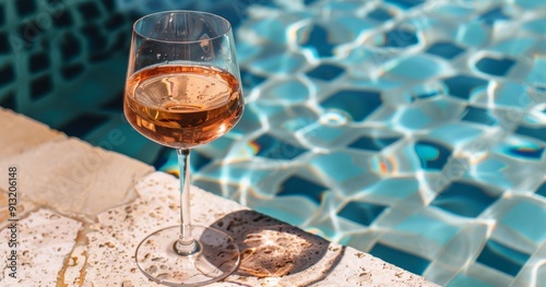 Person Holding a Glass of Wine by the Swimming Pool