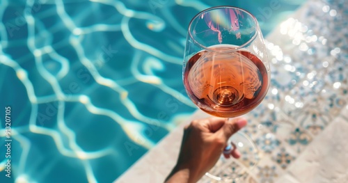 Person Holding a Glass of Wine by the Swimming Pool