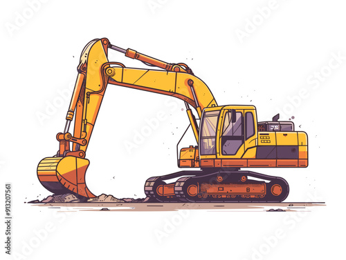 Excavator at work. Vector illustration of a construction site