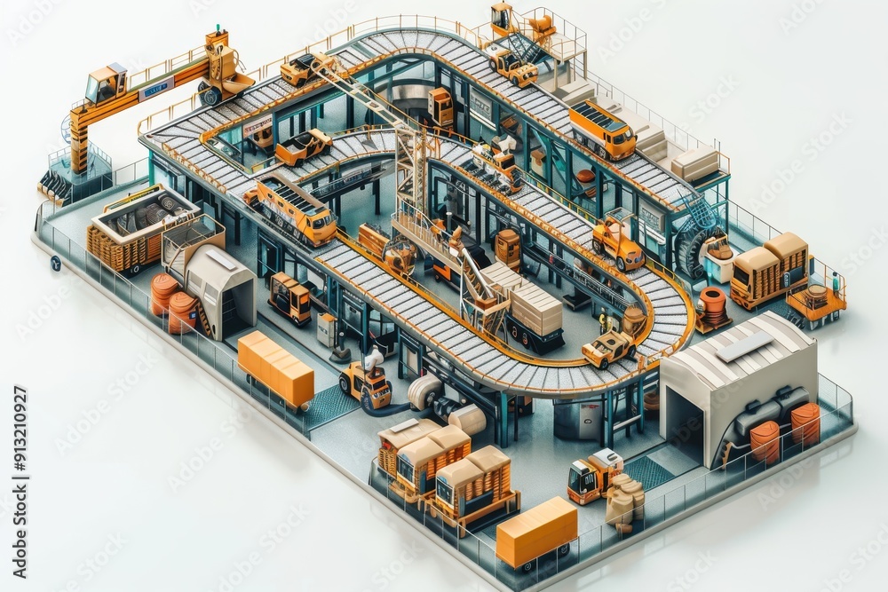 Industrial Warehouse Model With Conveyor System Setup Industrial Warehouse Model With Conveyor System Setup