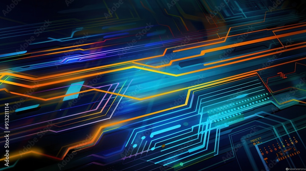 Vibrant abstract digital background with glowing lines and circuits, representing technology and innovation in a modern world. Vibrant abstract digital background with glowing lines and circuits, representing technology and innovation in a modern world.