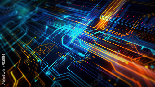 Wallpaper Mural Vibrant abstract technology background featuring colorful circuit lines and illuminated patterns for digital designs. Torontodigital.ca