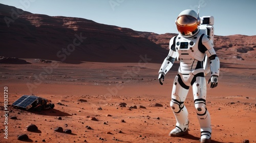 Astronaut in Space Suit Standing in Desert