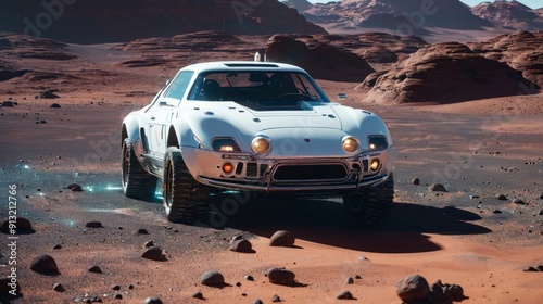 White Car Driving Through Desert Area