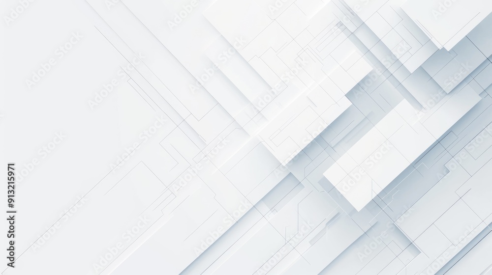 White background with a gradient of light gray and white stripes, geometric patterns of various sizes and shapes in the center White background with a gradient of light gray and white stripes, geometric patterns of various sizes and shapes in the center
