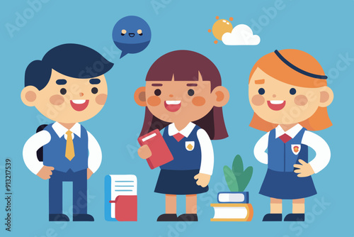  School kids student characters set vector art illustration photo