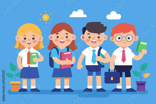  School kids student characters set vector art illustration photo