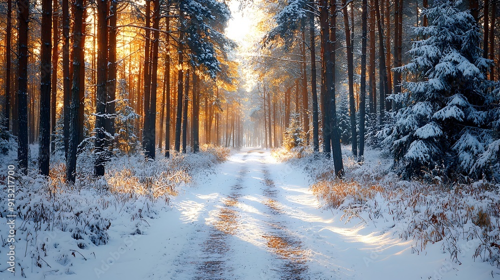 Obraz premium Sunbeams in a Winter Forest.