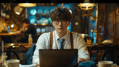 Man Working at Laptop