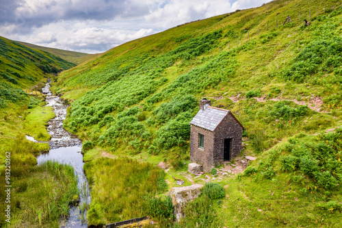 Small mountain shelter Bothy in the Brecon Beacons, Wales (Grwyne Fawr) photo