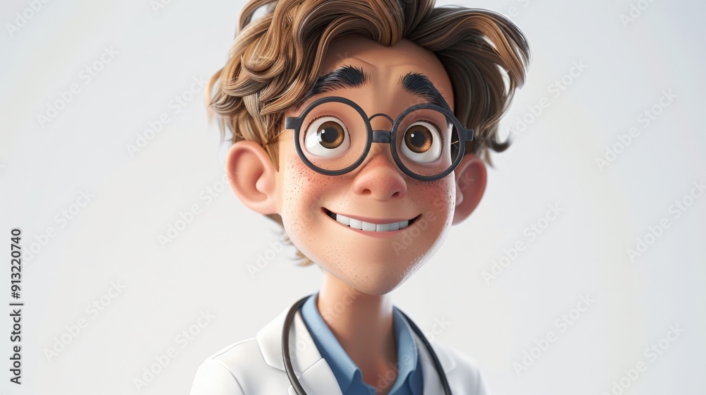 Crisp 3D clipart of a smiling doctor with a stethoscope, featured in a clean and bright setting with a white background, reflecting a positive and expert presence Crisp 3D clipart of a smiling doctor with a stethoscope, featured in a clean and bright setting with a white background, reflecting a positive and expert presence