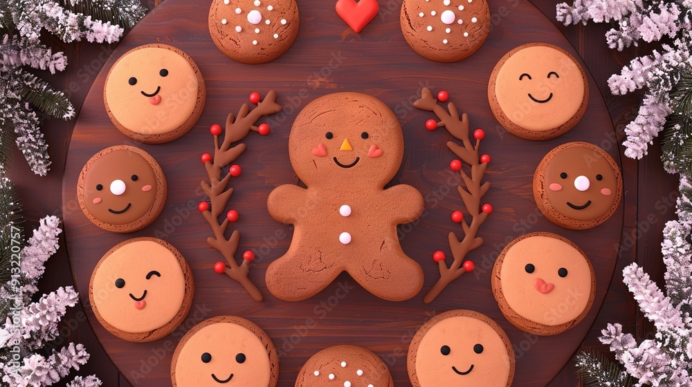 Obraz premium Close-up of plate cookies, gingerbread style, faces & noses