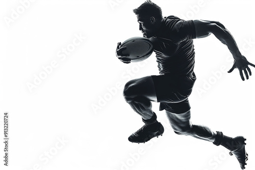 Dynamic Caucasian Rugby Player Sprints Towards Victory Under Bright Stadium Lights photo