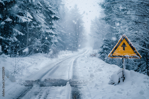 Caution Snow Fall Ahead: Navigating Treacherous Winter Conditions in a Serene Forest