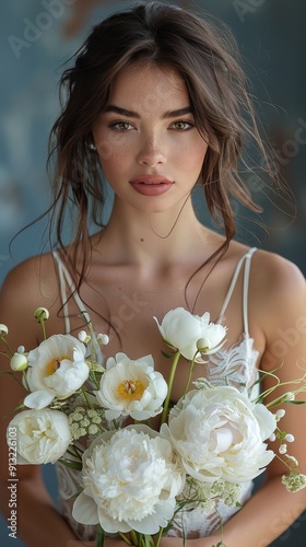 Woman Holding a Bouquet of White Flowers