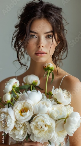 Woman Holding a Bouquet of White Flowers