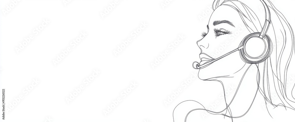 An illustration of a female call center agent with a headset during a ...
