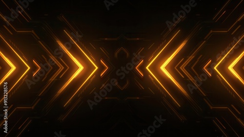 Futuristic design with glowing orange lines and arrows on a dark background, perfect for technology and abstract themes.