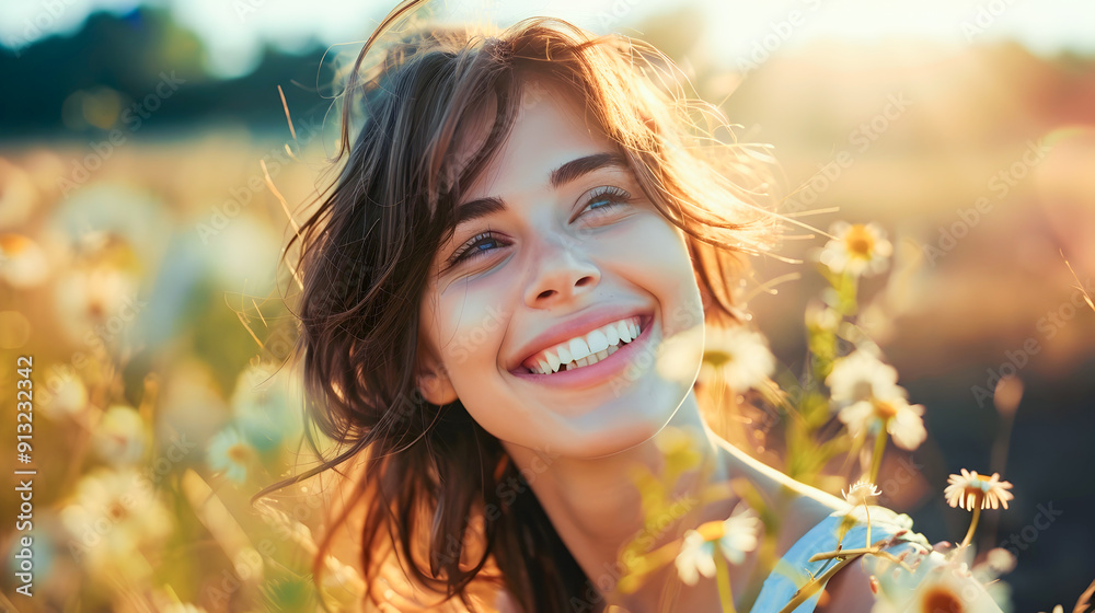 A vibrant and happy young woman with a beautiful genuine smile radiating with joy and positivity while standing in a natural A vibrant and happy young woman with a beautiful genuine smile radiating with joy and positivity while standing in a natural