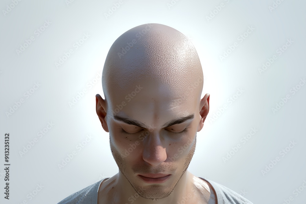 A man with a shaved head. Concept of loneliness and introspection A man with a shaved head. Concept of loneliness and introspection