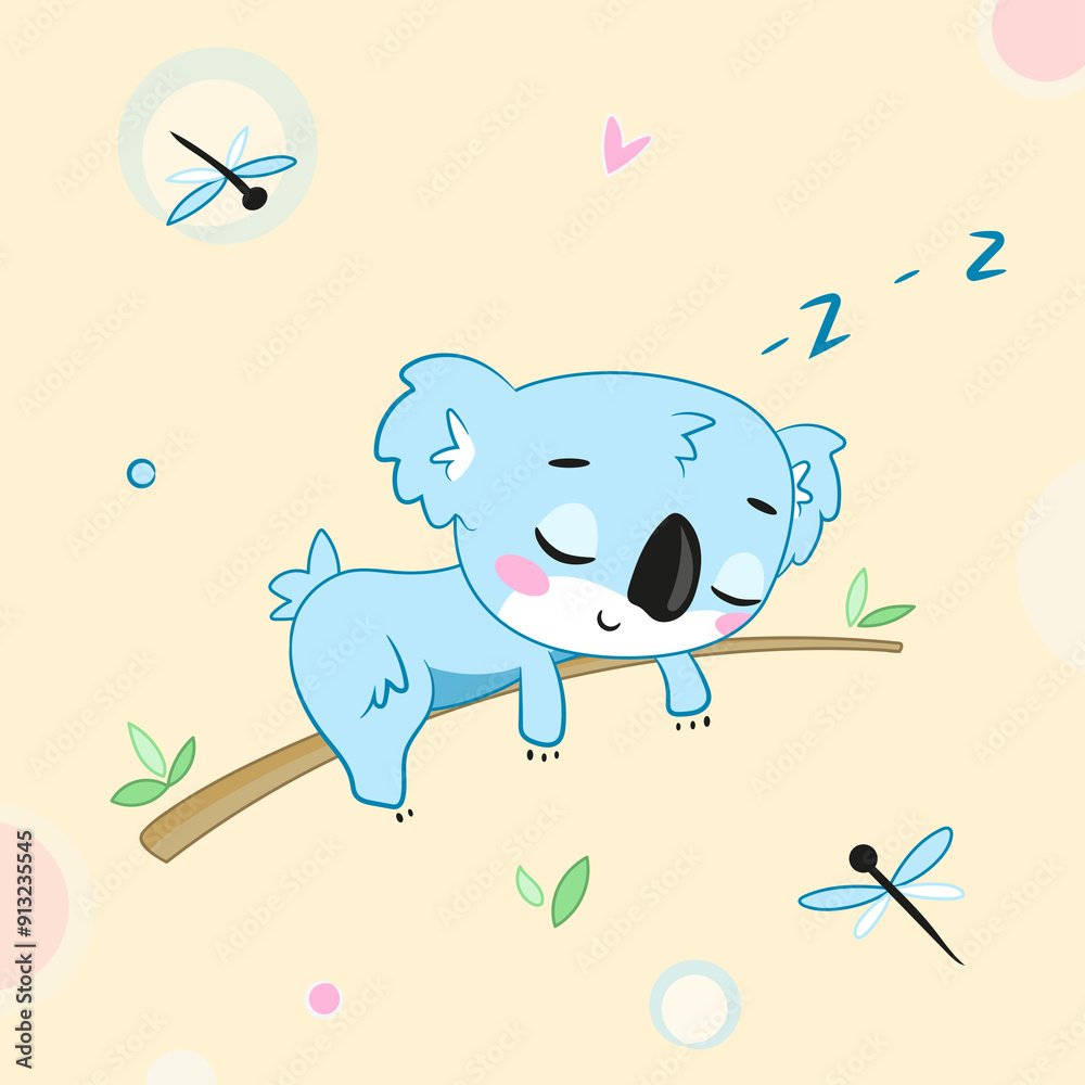 cute baby koala sleeps on the tree branch cute baby koala sleeps on the tree branch