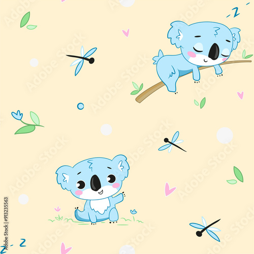 Photography seamless pattern cute baby koala
