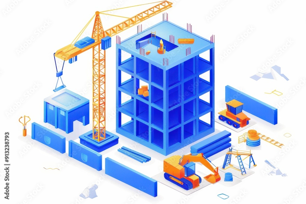 Construction Site With Crane and Heavy Machinery Construction Site With Crane and Heavy Machinery