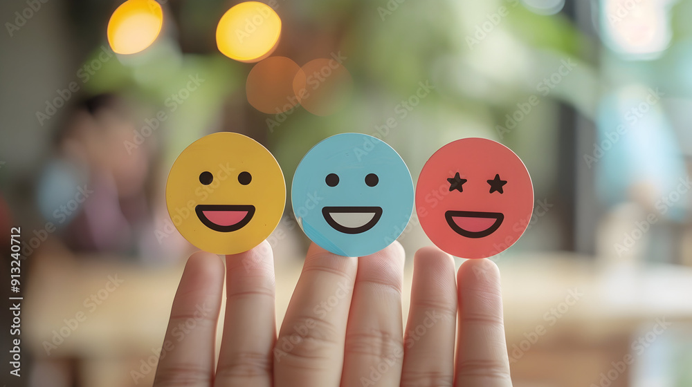 Customer review satisfaction feedback survey concept. Best Excellent Services Rating for Satisfaction present by Hand of Client Showing smile face with excellent rating Five Star. Customer experience, Customer review satisfaction feedback survey concept. Best Excellent Services Rating for Satisfaction present by Hand of Client Showing smile face with excellent rating Five Star. Customer experience,