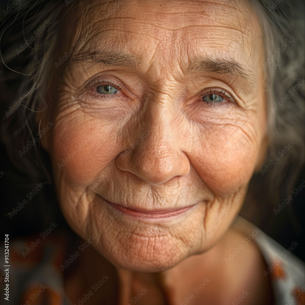 A photorealistic close-up shot of a smiling, contented elderly woman, a warm and serene expression on her face, portrait of a senior woman, International Day for the Elderly A photorealistic close-up shot of a smiling, contented elderly woman, a warm and serene expression on her face, portrait of a senior woman, International Day for the Elderly