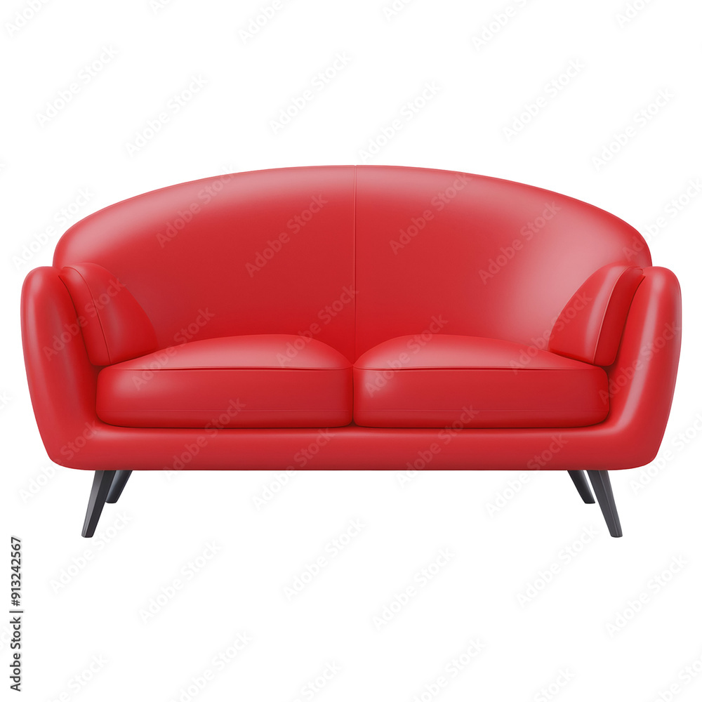 Stylish red sofa ideal for modern living spaces, isolated on transparent or white background