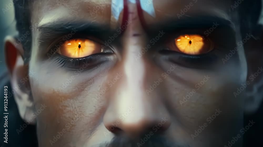 A powerful energy radiates from the face of a shamanic warrior eyes closed in deep concentration as he channels the spirits of his lineage. A powerful energy radiates from the face of a shamanic warrior eyes closed in deep concentration as he channels the spirits of his lineage.