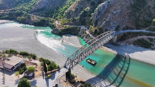 Albania. Vjosa wild river iron bridge, Dragoti iron bridge