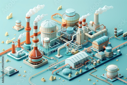 Industrial Complex With Smoke Stacks and Machinery