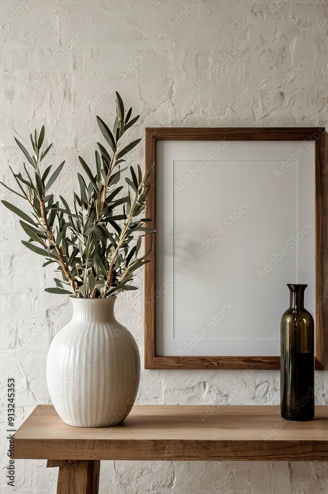 The vase and picture create a sense of calm and serenity in the room The vase and picture create a sense of calm and serenity in the room