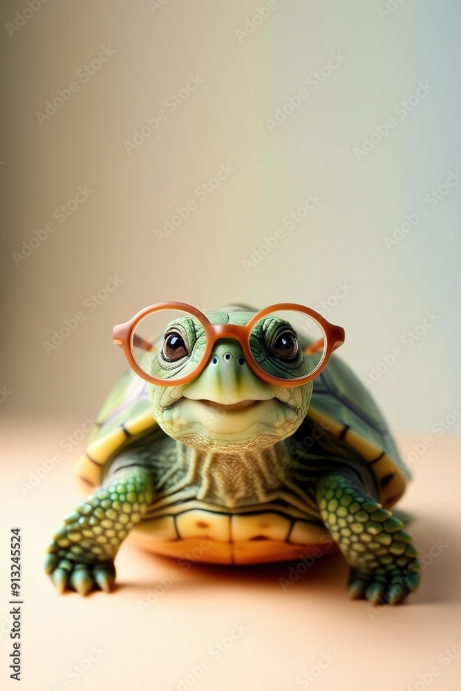 A turtle wearing glasses is smiling and looking at the camera A turtle wearing glasses is smiling and looking at the camera