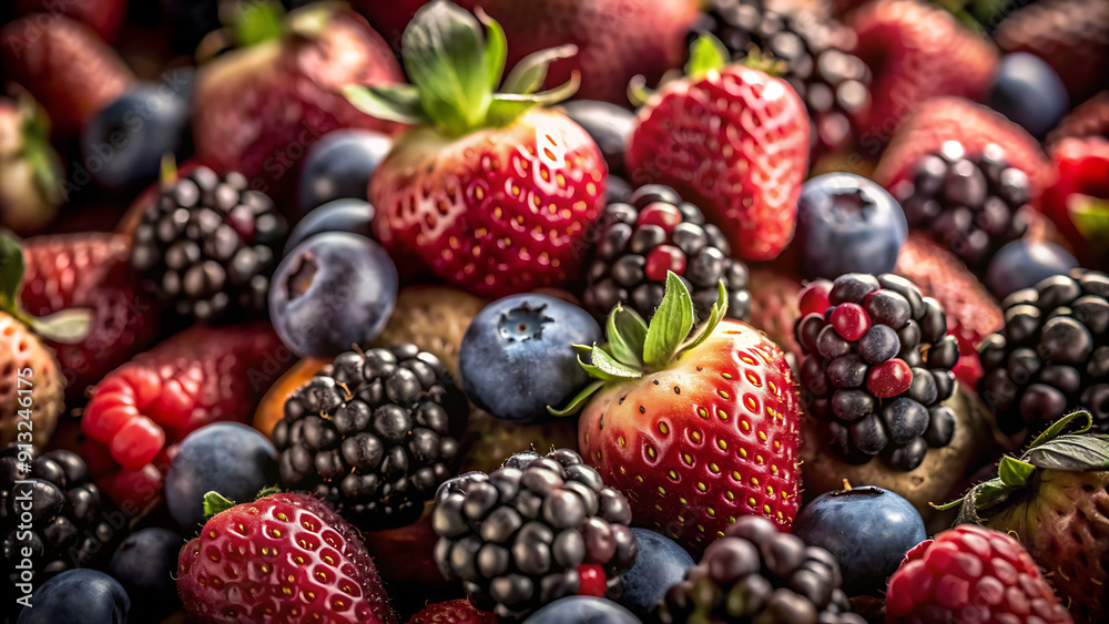 Vibrant Assortment of Fresh Fruits and Berries on straw baeery Wooden Table – Colorful and Delicious Display. generative ai Vibrant Assortment of Fresh Fruits and Berries on straw baeery Wooden Table – Colorful and Delicious Display. generative ai